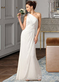 Skyler Sheath/Column One Shoulder Floor-Length Chiffon Bridesmaid Dress With Ruffle STKP0012820