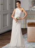 Skyler Sheath/Column One Shoulder Floor-Length Chiffon Bridesmaid Dress With Ruffle STKP0012820