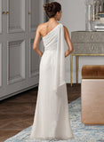 Skyler Sheath/Column One Shoulder Floor-Length Chiffon Bridesmaid Dress With Ruffle STKP0012820