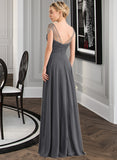 Stacy A-Line V-neck Floor-Length Chiffon Bridesmaid Dress With Ruffle Beading Sequins STKP0012823