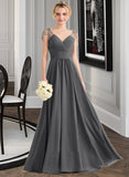 Stacy A-Line V-neck Floor-Length Chiffon Bridesmaid Dress With Ruffle Beading Sequins STKP0012823