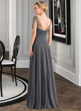 Stacy A-Line V-neck Floor-Length Chiffon Bridesmaid Dress With Ruffle Beading Sequins STKP0012823