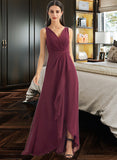 Isis A-Line V-neck Asymmetrical Bridesmaid Dress With Split Front STKP0012824