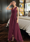 Isis A-Line V-neck Asymmetrical Bridesmaid Dress With Split Front STKP0012824