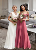 Lilah A-line Off the Shoulder Floor-Length Chiffon Bridesmaid Dress With Ruffle STKP0012825