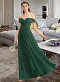 Lilah A-line Off the Shoulder Floor-Length Chiffon Bridesmaid Dress With Ruffle STKP0012825