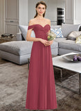 Lilah A-line Off the Shoulder Floor-Length Chiffon Bridesmaid Dress With Ruffle STKP0012825