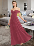 Lilah A-line Off the Shoulder Floor-Length Chiffon Bridesmaid Dress With Ruffle STKP0012825