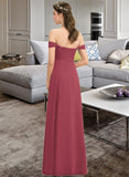 Lilah A-line Off the Shoulder Floor-Length Chiffon Bridesmaid Dress With Ruffle STKP0012825