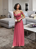 Lilah A-line Off the Shoulder Floor-Length Chiffon Bridesmaid Dress With Ruffle STKP0012825