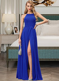 Mallory A-Line Scoop Neck Floor-Length Chiffon Bridesmaid Dress With Split Front STKP0012826