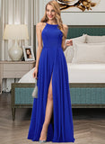 Mallory A-Line Scoop Neck Floor-Length Chiffon Bridesmaid Dress With Split Front STKP0012826