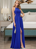 Mallory A-Line Scoop Neck Floor-Length Chiffon Bridesmaid Dress With Split Front STKP0012826