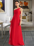 Karen A-Line One-Shoulder Floor-Length Bridesmaid Dress With Ruffle Split Front STKP0012827