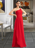 Karen A-Line One-Shoulder Floor-Length Bridesmaid Dress With Ruffle Split Front STKP0012827