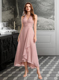 Elizabeth A-Line V-neck Asymmetrical Bridesmaid Dress With Split Front STKP0012833