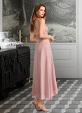 Elizabeth A-Line V-neck Asymmetrical Bridesmaid Dress With Split Front STKP0012833