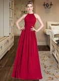 Sasha A-Line Scoop Neck Floor-Length Chiffon Bridesmaid Dress With Ruffle STKP0012835