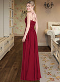 Sasha A-Line Scoop Neck Floor-Length Chiffon Bridesmaid Dress With Ruffle STKP0012835