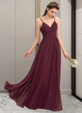 Cheyanne A-line V-Neck Floor-Length Chiffon Lace Bridesmaid Dress With Ruffle STKP0012839