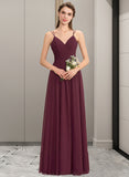 Cheyanne A-line V-Neck Floor-Length Chiffon Lace Bridesmaid Dress With Ruffle STKP0012839