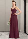 Cheyanne A-line V-Neck Floor-Length Chiffon Lace Bridesmaid Dress With Ruffle STKP0012839