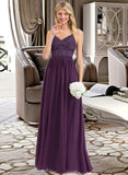 Ashanti A-line V-Neck Floor-Length Chiffon Lace Bridesmaid Dress With Beading Sequins STKP0012840