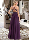 Ashanti A-line V-Neck Floor-Length Chiffon Lace Bridesmaid Dress With Beading Sequins STKP0012840