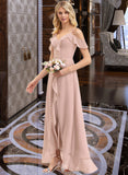 Thalia A-line V-Neck Asymmetrical Chiffon Bridesmaid Dress With Cascading Ruffles STKP0012841