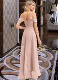 Thalia A-line V-Neck Asymmetrical Chiffon Bridesmaid Dress With Cascading Ruffles STKP0012841