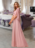 Kierra A-Line V-neck Floor-Length Bridesmaid Dress With Lace STKP0012842