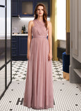 Dania A-Line One-Shoulder V-neck Off-the-Shoulder Floor-Length Bridesmaid Dress STKP0012843