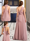 Dania A-Line One-Shoulder V-neck Off-the-Shoulder Floor-Length Bridesmaid Dress STKP0012843