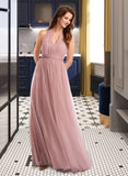 Dania A-Line One-Shoulder V-neck Off-the-Shoulder Floor-Length Bridesmaid Dress STKP0012843