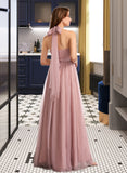 Dania A-Line One-Shoulder V-neck Off-the-Shoulder Floor-Length Bridesmaid Dress STKP0012843