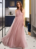 Dania A-Line One-Shoulder V-neck Off-the-Shoulder Floor-Length Bridesmaid Dress STKP0012843