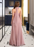 Dania A-Line One-Shoulder V-neck Off-the-Shoulder Floor-Length Bridesmaid Dress STKP0012843