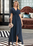 Luciana A-LineV-neckAsymmetricalChiffonBridesmaidDressWithBow(s)#251390 STKP0012846