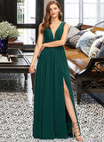 Sherry A-Line V-neck Floor-Length Chiffon Bridesmaid Dress With Split Front STKP0012847