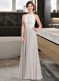 Talia A-Line Scoop Neck Floor-Length Chiffon Lace Bridesmaid Dress STKP0012848