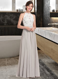 Talia A-Line Scoop Neck Floor-Length Chiffon Lace Bridesmaid Dress STKP0012848