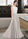 Talia A-Line Scoop Neck Floor-Length Chiffon Lace Bridesmaid Dress STKP0012848