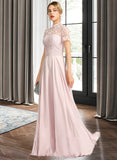 Mia A-Line High Neck Floor-Length Chiffon Bridesmaid Dress With Sequins STKP0012852