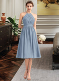 Juliana A-Line Scoop Neck Knee-Length Chiffon Bridesmaid Dress With Ruffle STKP0012853