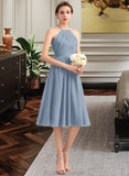 Juliana A-Line Scoop Neck Knee-Length Chiffon Bridesmaid Dress With Ruffle STKP0012853