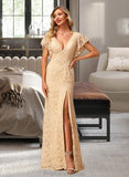 Mila A-Line V-neck Floor-Length Bridesmaid Dress With Split Front STKP0012854