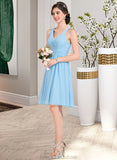 Aspen A-line V-Neck Knee-Length Chiffon Bridesmaid Dress With Ruffle STKP0012855