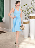 Aspen A-line V-Neck Knee-Length Chiffon Bridesmaid Dress With Ruffle STKP0012855