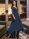 Kamari A-Line V-neck Asymmetrical Bridesmaid Dress With Pleated STKP0012859