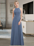 Skyler A-Line Scoop Neck Floor-Length Chiffon Bridesmaid Dress With Ruffle STKP0012861